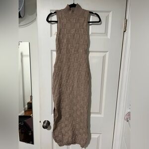 Checkered Textured Mock Neck Maxi Dress